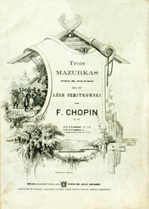 Titelblatt von „Drei Mazurken für Klavier, Opus 50“ gewidmet Leon Szmitkowski, komponiert von Frederic Chopin (1810-1849). von Anonymous Anonymous