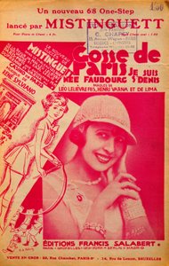Titelblatt der Partitur „Gosse de Paris“ gesungen von Mistinguett (Mistinguette) (1875 - 1956), französische Sängerin