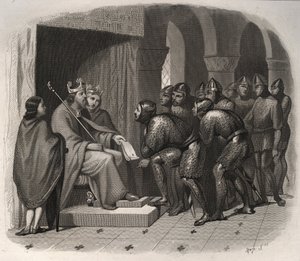 Eduard der Bekenner (einer der letzten angelsächsischen Könige von England) - St. Eduard der Bekenner (1004-1066) gibt seinem Volk neue Gesetze. Gravur von 1846 in Lives of the Saints. Private Sammlung von Anonymous Anonymous