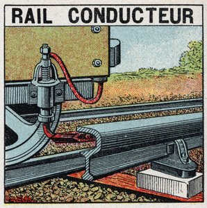 Elektrische Eisenbahnen: leitende Schiene. Anonyme Illustration von 1925. Private Sammlung. von Anonymous Anonymous