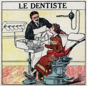 Elektrische Werkzeuge: der Zahnarzt. Anonyme Illustration von 1925. Private Sammlung.
