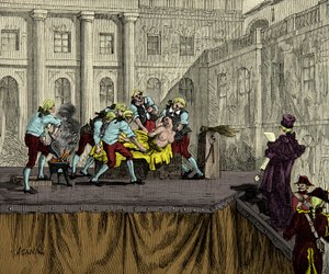 Henker Samson markiert Jeanne de Valois Saint Remy (Valois-Saint-Remy), bekannt als Gräfin de la Motte (1756-1791) nach ihrer Verurteilung im Fall der Halskette der Königin im Jahr 1786, Gravur, Private Sammlung