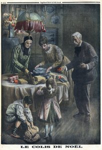 Erster Weltkrieg 1914-1918. Weihnachtsgeschenk: Kinder erhalten und packen Pakete aus, die sie von ihrem Vater an der Front am Heiligabend erhalten haben. In „Le Petit Journal“, am 24.12.1916. Private Sammlung von Anonymous Anonymous