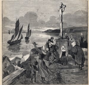 Fischen in Island: die Fischer verlassen die Bretagne. Gravur in 