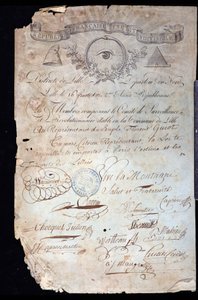 Französische Revolution: Bürgerschaftsbescheinigung von Guiot de Saint-Florent (Saint Florent) genannt Florent-Guiot (oder Florent-Guyot) (1735-1834), ein Revolutionär und Vertreter des Volkes, durch das Revolutionäre Komitee von Lille datiert 16 Jahre II  von Anonymous Anonymous