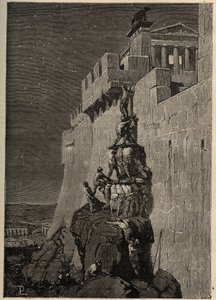 Gallier versuchen, das Kapitol zu erobern (390 v. Chr.) - Gänse retten das römische Kapitol vor gallischen Eindringlingen - Gravur 1890 von Anonymous Anonymous