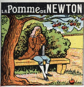 Gravitation: Newtons Apfel. Isaac Newton (1642-1727) beobachtet einen fallenden Apfel und entdeckt die Gesetze der Erdanziehung.