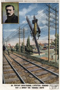 In Versuchung Douai - Madrid, der Flieger Jules Védrines (1881-1919) machte in Epinay einen schrecklichen Sturz. Gravur in „Le Petit Journal“, am 12.05.1912 von Anonymous Anonymous