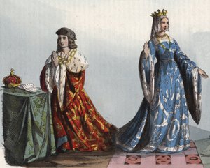 König Heinrich VI. von England und seine Königin Gemahlin Margarete von Anjou - Heinrich VI. von England (1421 - 1471) und Margarita von Anjou (1429 - 1482) - Gravur aus „Usi e Costumi di Tutti i Popoli dell
