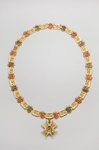 Königreich Bayern - Orden des Heiligen Hubertus: Halskette getragen von Luitpold, Herzog in Bayern (1890-1973) - Ende des 18. Jahrhunderts - Gold und Emaille - Halskette: L 122 cm; Gewicht 460 g (Anhänger inbegriffen) - Anhänger: D 7,5 cm - Privatbesitz von Anonymous Anonymous
