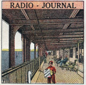 La T.S.F.: Radio - Zeitung. Zeitungsverkäufer auf einem Liner. Anonyme Illustration von 1925. Private Sammlung. von Anonymous Anonymous