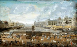 Le Pont Neuf gesehen vom Eingang zur Place Dauphine, dem Quai Malaquais mit dem Collège des Quatre-Nations und der Grande Galerie und dem Louvre von Anonymous Anonymous