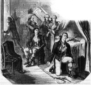 Les Girondins in der Nacht vom 31. Mai 1793 (der Sturz der Girondins) - Gravur in „Histoire des Girondins“ von Alphonse de Lamartine (1790-1869) 1865-1866 - Privatsammlung