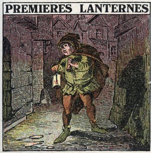 Lichtquellen: Die ersten Laternen im frühen Mittelalter. Anonyme Illustration von 1925. Private Sammlung