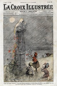 Kleine Bretonen bitten den göttlichen Stern des Meeres, ihren Vater zurückzubringen, der gerade zur gefährlichen Reise nach Neufundland aufgebrochen ist - Titelblatt von „La-Croix-Illustrée“ von 1905