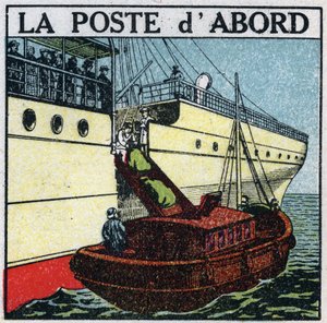 Post: Schiff liefert Post an Bord eines Liners. Anonyme Illustration von 1925. Private Sammlung. von Anonymous Anonymous
