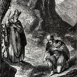 Martial de Limoges oder Saint Martial (3. Jahrhundert) bekehrt den Anführer des keltischen Volkes Lemovices - Gravur von 1846 in „Lives of the saints“. Private Sammlung.