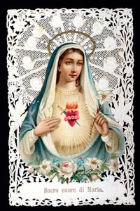 Mater dolorosa Heiliges Herz. Andachtsbild. Chromolithographie mit Ausschnitt und Zähnung. Anfang des 20. Jahrhunderts