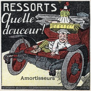 Mechanischer Antrieb: Stoßdämpfer eines Autos. Anonyme Illustration von 1925. Private Sammlung. von Anonymous Anonymous