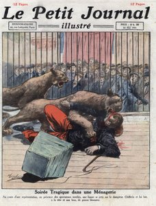 Verschiedenes: Ein Unfall während einer Show in einer Menagerie, eine Löwin verletzt den Dompteur schwer. Illustration aus „Le petit journal“ vom 15.05.1921. Private Sammlung von Anonymous Anonymous