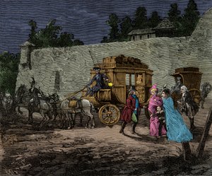Nächtliche Flucht der königlichen Familie nach Varennes 1791, Gravur, private Sammlung