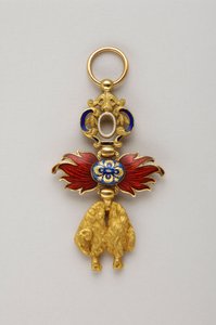 Orden vom Goldenen Vlies: Spanisches Goldenes Vlies - Miniatur des Abzeichens von Alfonso XIII. von Bourbon (1886-1941), König von Spanien (1886-1931) - Ende des 19. Jahrhunderts - Gold und Emaille - Privatbesitz