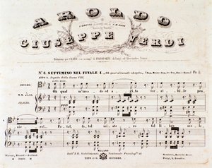 Seite der Partitur von Aroldo, Oper von Giuseppe Verdi von Anonymous Anonymous