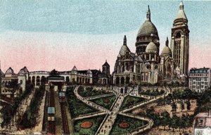 Paris: Standseilbahn und Basilika Sacré-Cœur auf dem Montmartre-Hügel. Fotografie von 1920 im „Künstlerischen Album“ der Stadt Paris. Private Sammlung. von Anonymous Anonymous