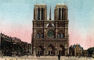 Paris: Blick auf die Fassade der Kathedrale Notre Dame (Notre-Dame). Gotische Architektur. Fotografie von 1920 im „Artistic Album“ der Stadt Paris. Private Sammlung. von Anonymous Anonymous