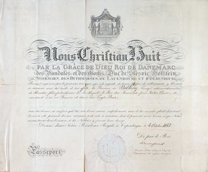 Pass des Königs von Dänemark Christian VIII. datiert 1845 von Anonymous Anonymous