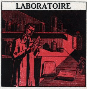 Fotografie: ein Fotograf in seinem Labor zur Entwicklung von Fotos. Anonyme Illustration von 1925. Private Sammlung.