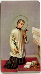 Andachtsbild: Aloysius Gonzaga verehrt das Kreuz (Druck)