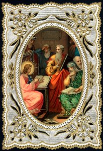 Andachtsbild: Jesuskind mit Ärzten. Chromolithographie Anfang des 20. Jahrhunderts von Anonymous Anonymous