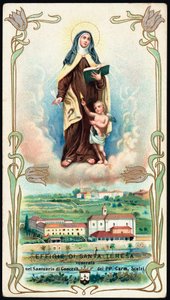 Andachtsbild: Darstellung der Heiligen Therese von Jesus oder Avila (1515-1582), spanische Mystikerin und Karmelitin. Chromolithographie. Private Sammlung von Anonymous Anonymous