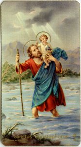 St. Christophorus überquert den Jordan mit dem jungen Jesus auf dem Rücken