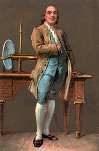 Porträt von Benjamin Franklin (1706-1790), amerikanischer Drucker, Verleger, Wissenschaftler, Erfinder, Staatsmann und Diplomat. Chromolithographie. Private Sammlung