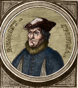 Porträt von Baruch Spinoza (1632-1677), niederländischer Philosoph, auch bekannt als Bento de Espinosa oder Benedictus de Spinoza oder Benoit de Spinoza. Gravur des 17. Jahrhunderts von Anonymous Anonymous
