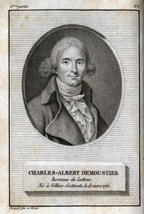 Porträt von Charles Albert Demoustier (1760-1801), französischer Schriftsteller. Gravur aus 1819 in „Lettres à Emilie sur la mythologie“ von Charles Albert Demoustier (1760-1801). Private Sammlung von Anonymous Anonymous