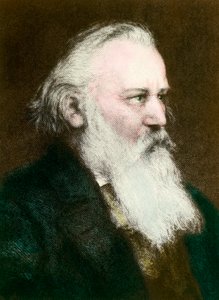 Porträt von Johannes Brahms (1833-1897), deutscher Komponist (Stich, 19. Jahrhundert, private Sammlung)