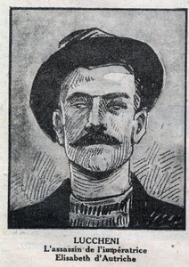 Porträt von Luigi Lucheni (1873-1910), italienischer Anarchist, Mörder von Elisabeth von Wittelsbach, Kaiserin von Österreich, bekannt als Sissi. Gravur in „L