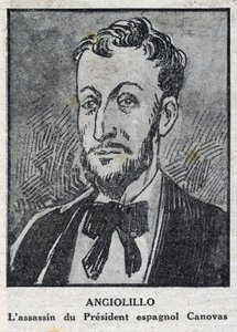 Porträt von Michele Angiolillo Lombardi, italienischer Anarchist (1871-1897), Attentäter des Präsidenten des spanischen Rates, Antonio Canovas del Castillo (1828-1897). Gravur in „L
