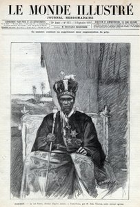Porträt von Tofa I. (Toffa) (um 1850-1908), König von Dahomey (Benin) in Porto Novo. Eine Zeitung. Gravur in 