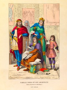 Porträt einer Adelsfamilie mit ihrem Architekten im 7. Jahrhundert (Gravur) von Anonymous Anonymous