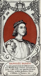 Porträt des italienischen Renaissance-Malers Raffael (Raffaello Sanzio 1483-1520). Gravur von 1914. Private Sammlung. von Anonymous Anonymous