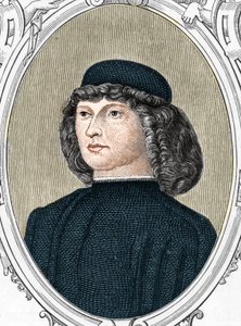 Porträt des italienischen Malers Giovanni Bellini genannt il Giambellino (1425/1433-1516), Gravur von 1859 in „the galleries of Europe - Italy“ von Armandaud. Private Sammlung von Anonymous Anonymous