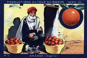 Produktionen rund um die Welt: Orange in Algerien. Chromolithografie von 1933 im „Joseph-Milliat-Album“ von Anonymous Anonymous