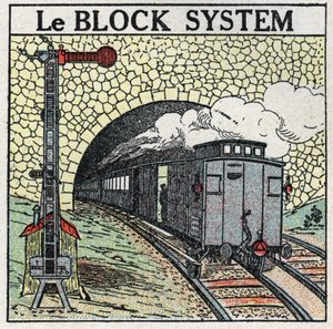 Eisenbahnen: Das Blocksystem in Großstädten zur Vermeidung von Kollisionen. Anonyme Illustration von 1925. Private Sammlung.