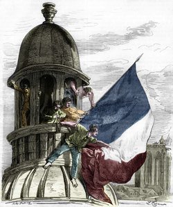 Revolution von 1830: die Trikolore auf dem Rathaus. von Anonymous Anonymous