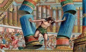Samson bringt den Tempel von Dagon zum Einsturz - Chromolithographie - Private Sammlung von Anonymous Anonymous