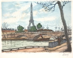 Seine und Eiffelturm (Radierung) von Anonymous Anonymous